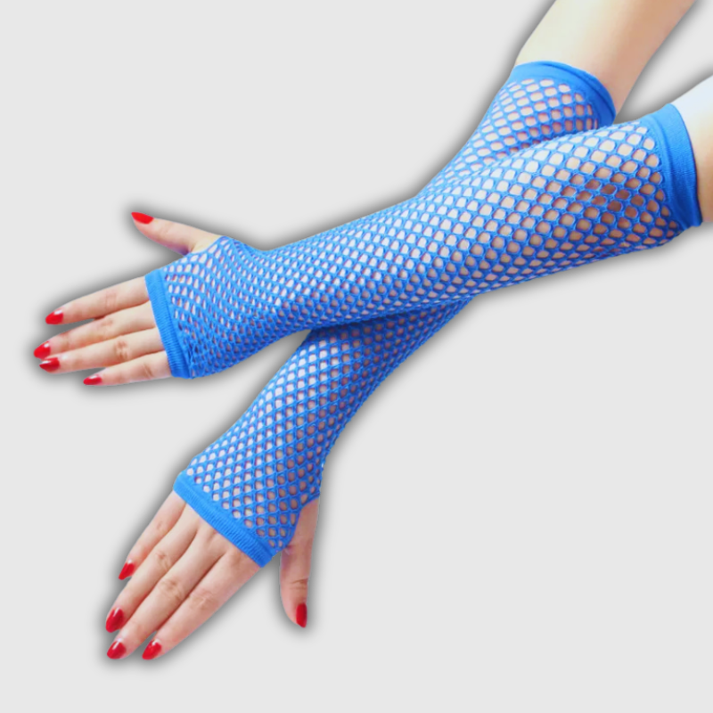 Women’s Neon Fishnet Fingerless Long Gloves – Sexy Plaid Arm Warmers
