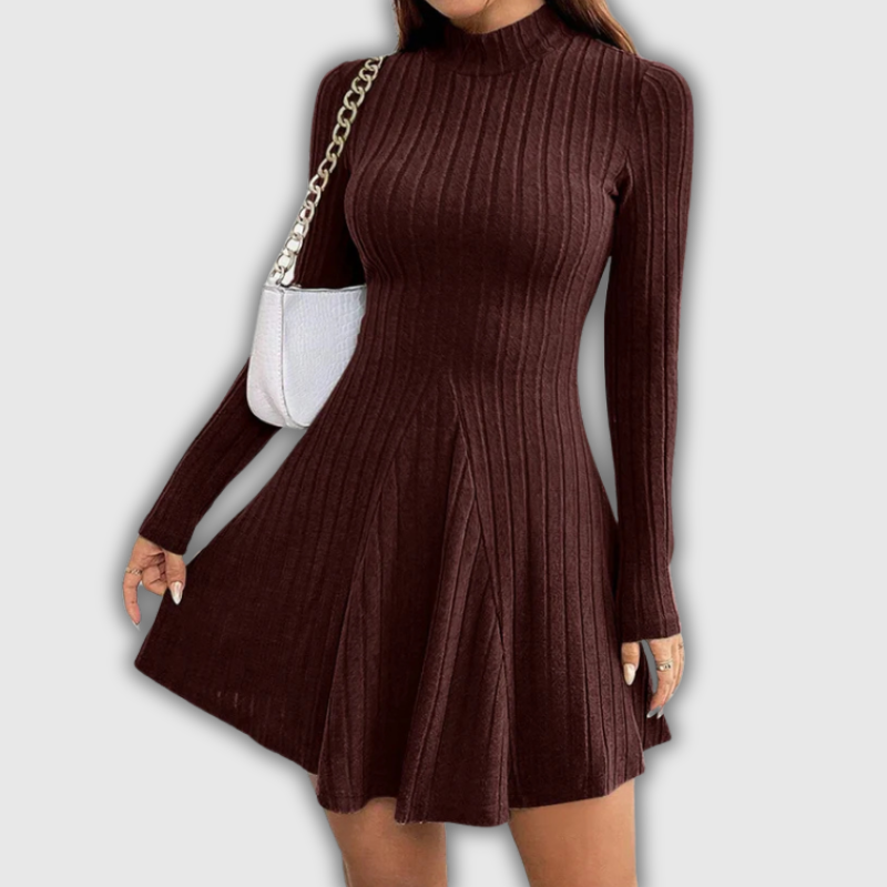 Luxeuria Luxe Solid Colour Mock Neck A-Line Mini Dress – Women's Fall & Winter Casual Style