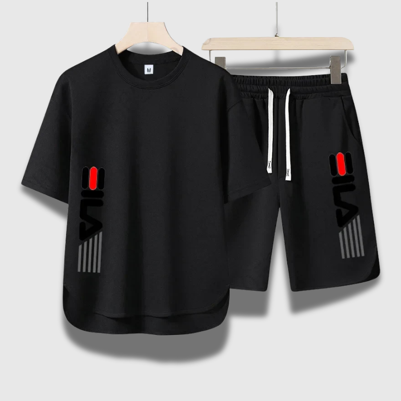 Men’s Summer Fashion Print Two-Piece Set – Casual Crewneck T-Shirt + Breathable Shorts