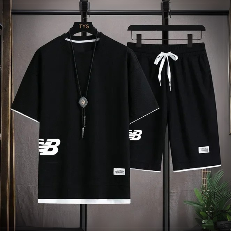 Men’s Summer Waffle T-Shirt & Shorts Set — Casual Sports Suit