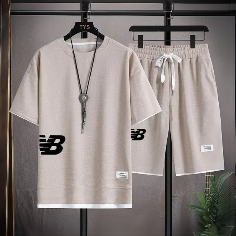 Men’s Summer Waffle T-Shirt & Shorts Set — Casual Sports Suit