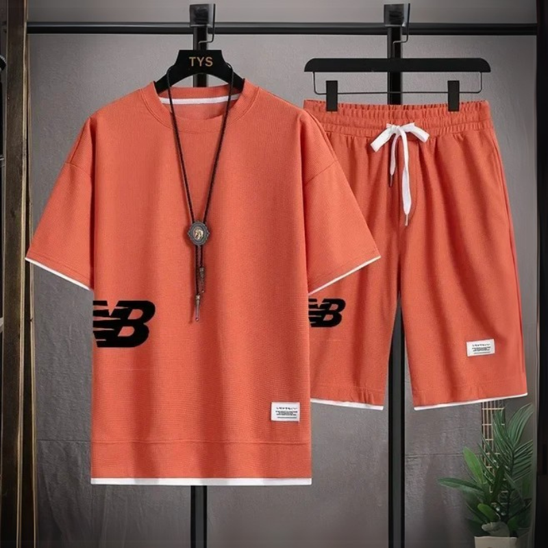 Men’s Summer Waffle T-Shirt & Shorts Set — Casual Sports Suit