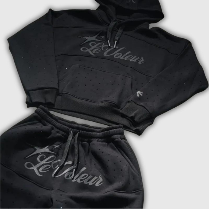 Streetwear Rhinestone Hip Hop Two-Piece Set – Hoodie & Sweatpants