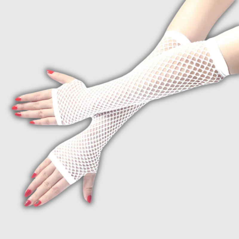 Women’s Neon Fishnet Fingerless Long Gloves – Sexy Plaid Arm Warmers