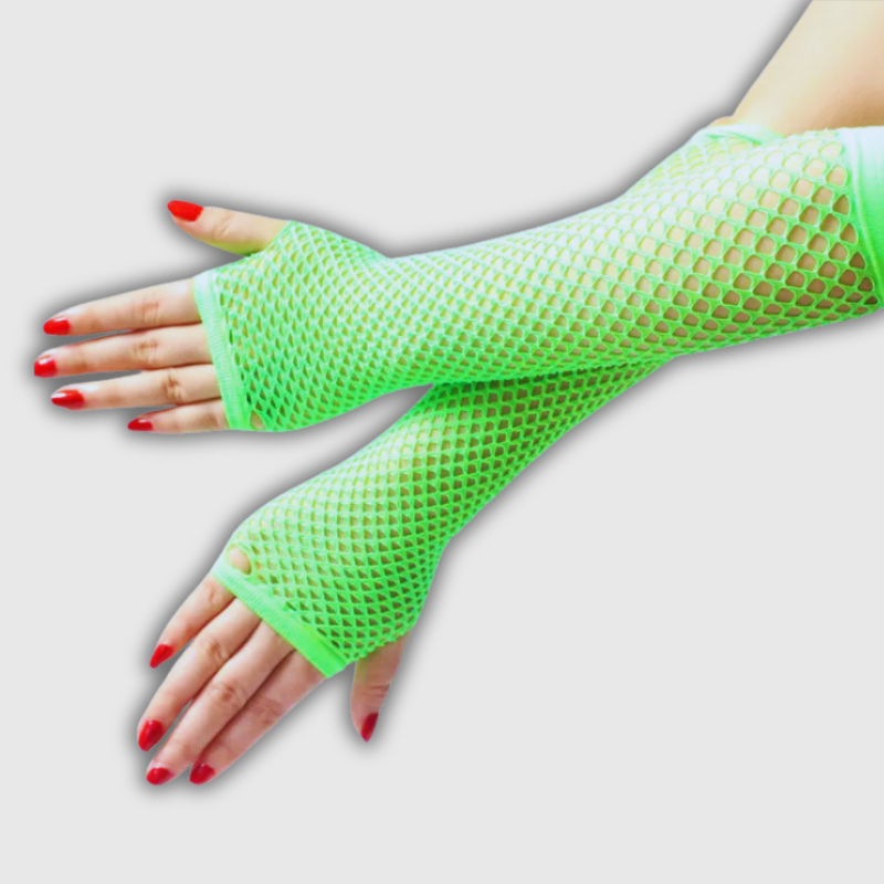 Women’s Neon Fishnet Fingerless Long Gloves – Sexy Plaid Arm Warmers