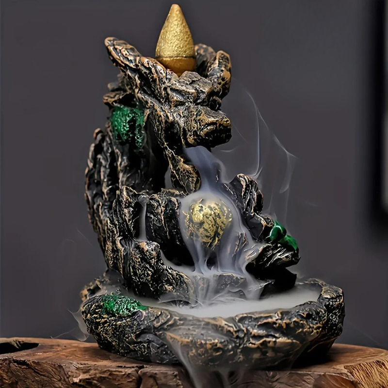 Mountains River Waterfall Reflux Backflow Incense Burner Fountain Resin Aromatherapy Smoke Censer with 60 Incense Cones
