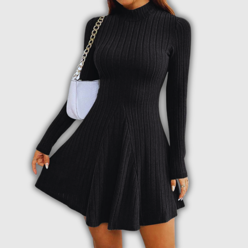 Luxeuria Luxe Solid Colour Mock Neck A-Line Mini Dress – Women's Fall & Winter Casual Style