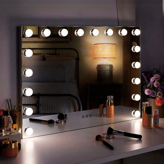 Luxeuria Luxe Wall-Mounted Rectangle Hollywood Vanity Mirror – 18 Dimmable LED Bulbs
