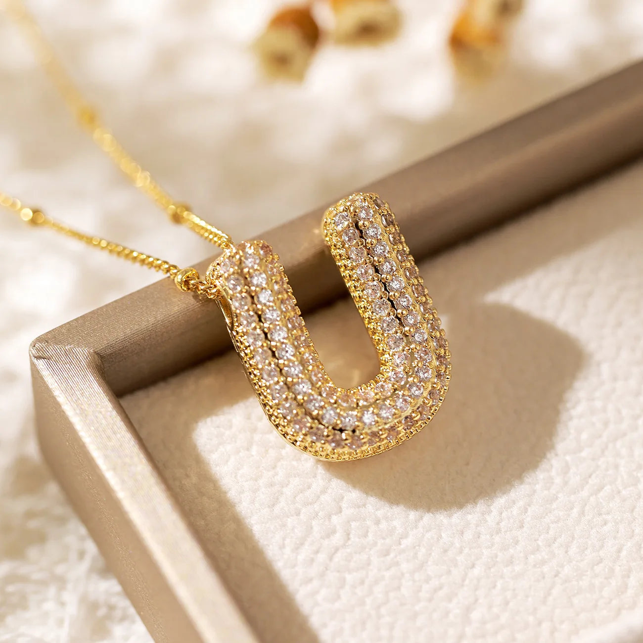Luxeuria Luxe A–Z Balloon Letter Pendant Necklace – Gold Zircon