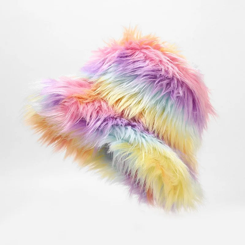 Plush Gradient Tie-Dye Bucket Hat – Warm Winter Street Style