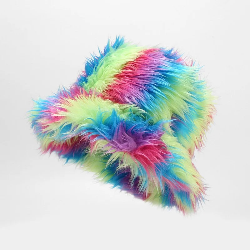 Plush Gradient Tie-Dye Bucket Hat – Warm Winter Street Style