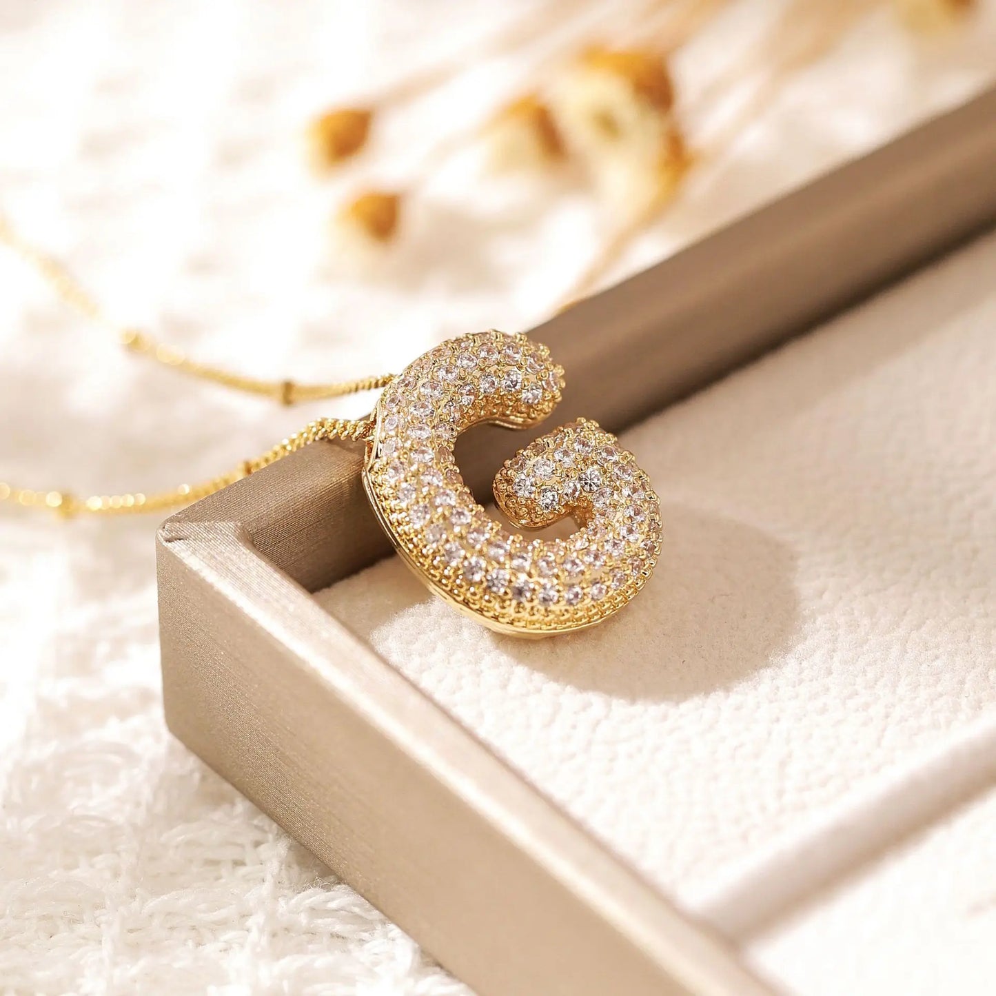 Luxeuria Luxe A–Z Balloon Letter Pendant Necklace – Gold Zircon