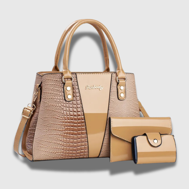 Luxeuria Luxe 3-Piece Patent Leather Stone Pattern Handbag Set