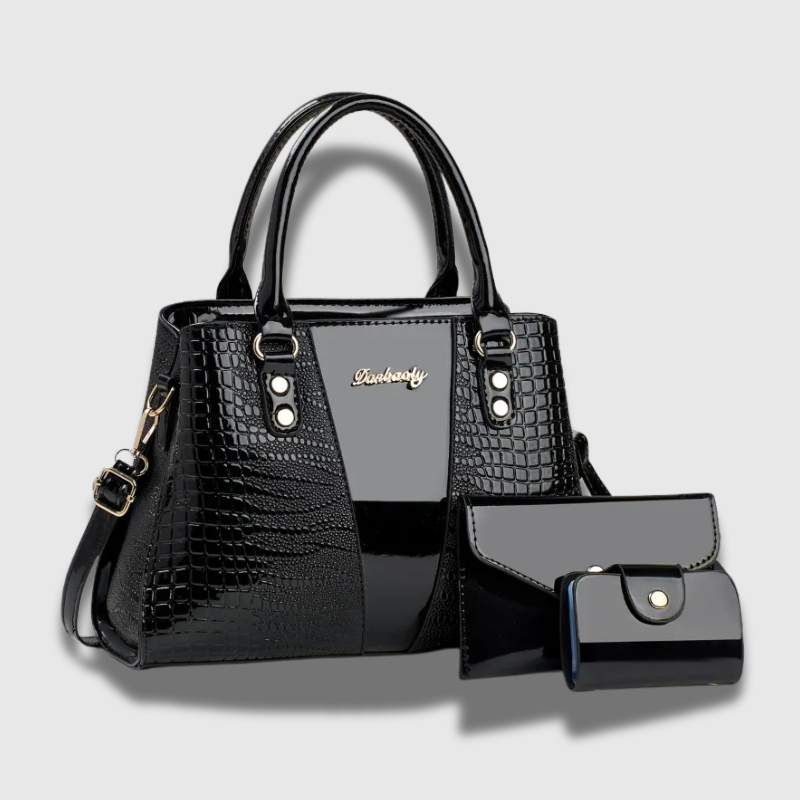 Luxeuria Luxe 3-Piece Patent Leather Stone Pattern Handbag Set