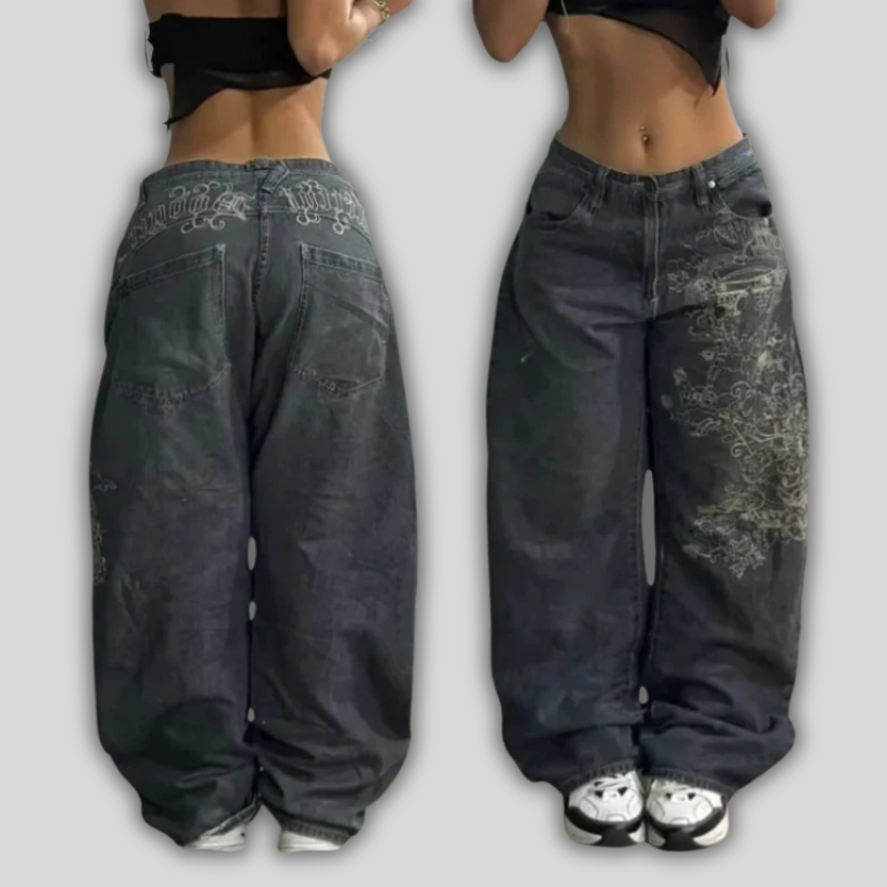 Urban Echo Y2K Embroidery Jeans – Harajuku Luxe Edition