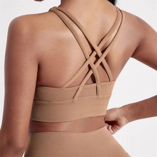 Women’s Solid Color Slim Fit Cross-Back Sports Bra Top
