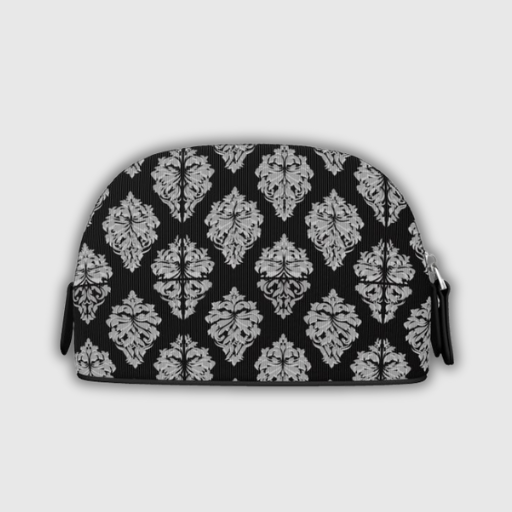 Luxeuria Luxe Premium Nappa Leather Makeup Bag – Black & Gray Patterned
