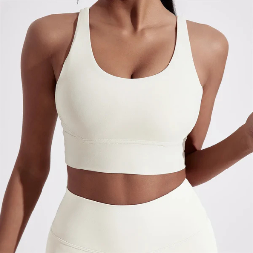 Women’s Solid Color Slim Fit Cross-Back Sports Bra Top