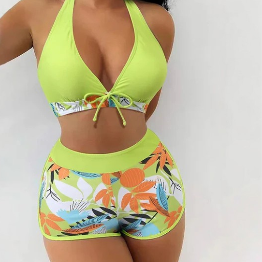 Colour Block Cross Halter Bikini Set
