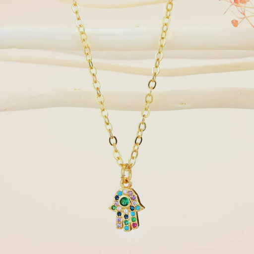 Luxeuria Luxe Turkish Evil Eye & Hamsa Crystal Pendant Necklace