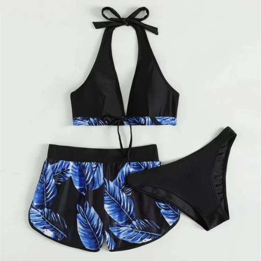 Leaf Print 3-Piece Bikini Set