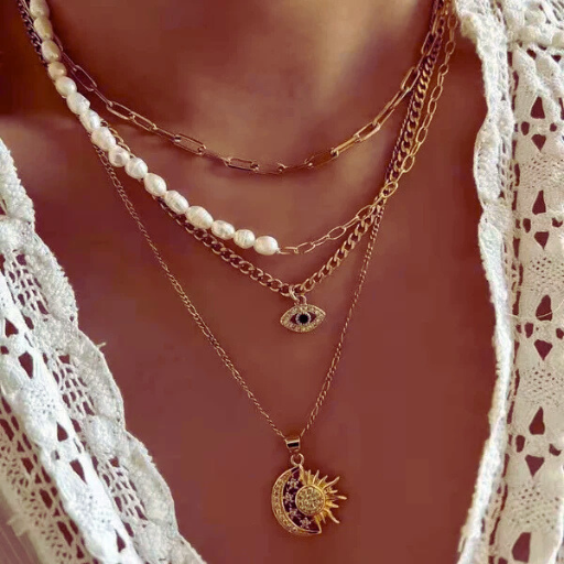Luxeuria Luxe Turkish Evil Eye Multilayer Pendant Necklace Collection