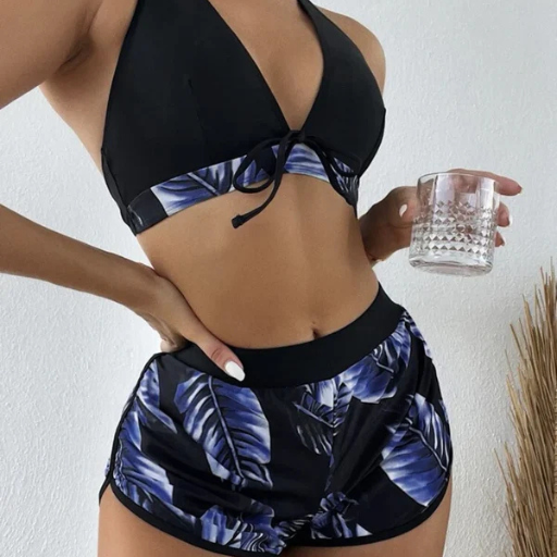 Leaf Print 3-Piece Bikini Set