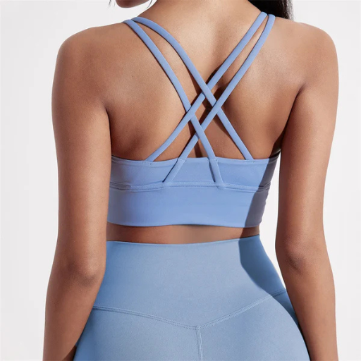 Women’s Solid Color Slim Fit Cross-Back Sports Bra Top