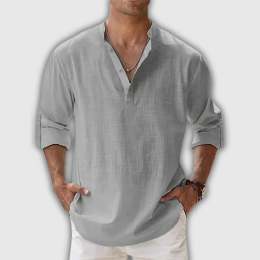 Men’s Cotton Linen Henley Beach Shirt