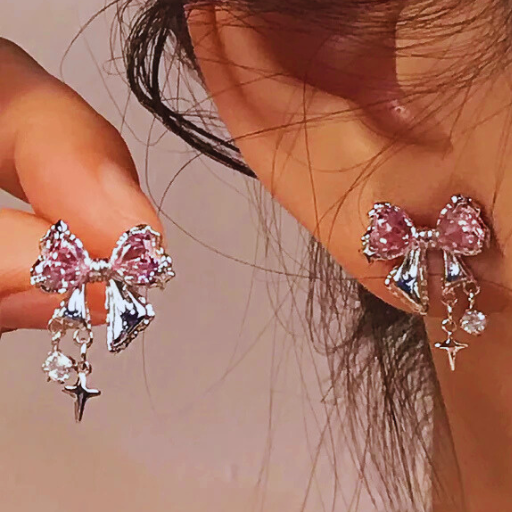 Luxeuria Luxe Y2K Pink Zircon Bow Stud Earrings