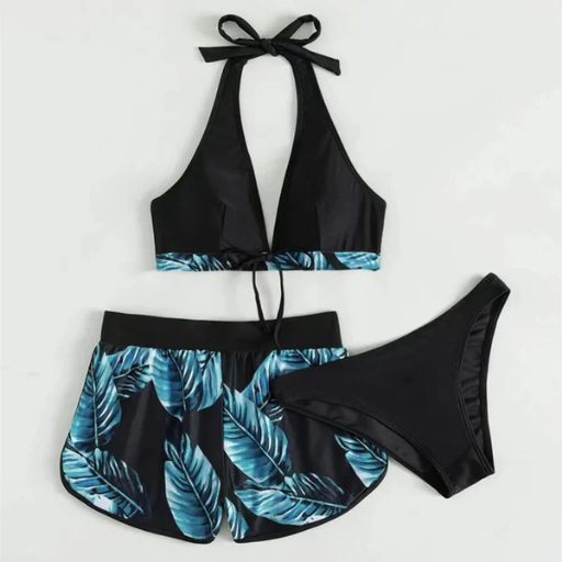 Leaf Print 3-Piece Bikini Set