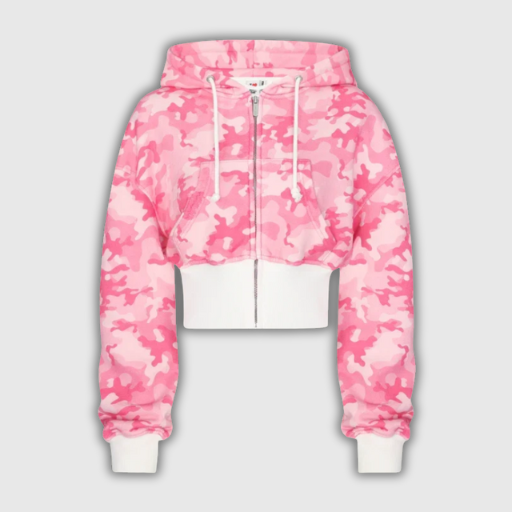 Y2K Pink Camouflage 1+2-Piece Set – Short Zip Hoodie and Sports Pants