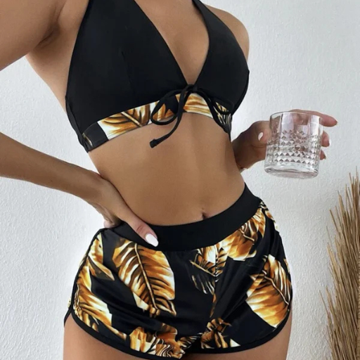 Leaf Print 3-Piece Bikini Set