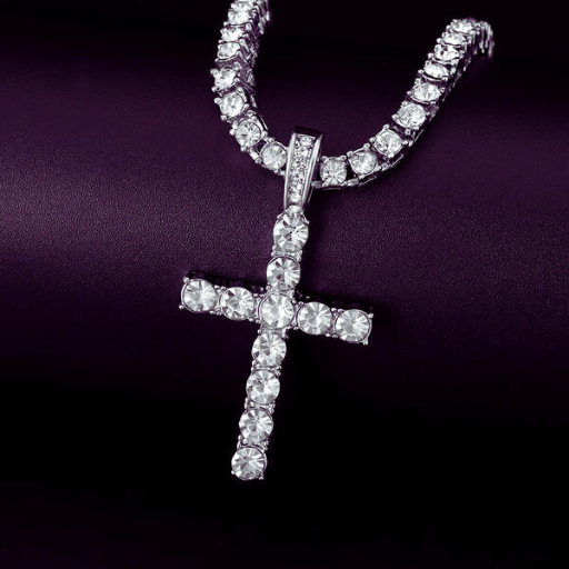 Luxeuria Luxe Hip Hop Cross Pendant Necklace with 4mm Zircon Tennis Chain