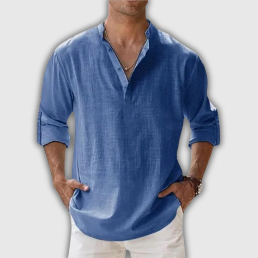 Men’s Cotton Linen Henley Beach Shirt