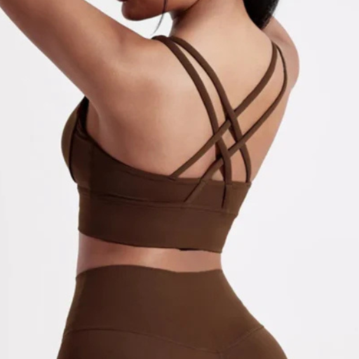 Women’s Solid Color Slim Fit Cross-Back Sports Bra Top