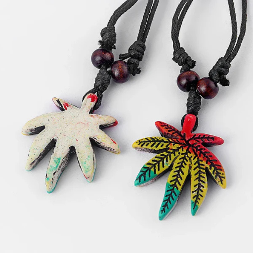 Luxeuria Luxe Rasta Resin Maple Leaf Pendant Necklace with Adjustable Black Wax Cord