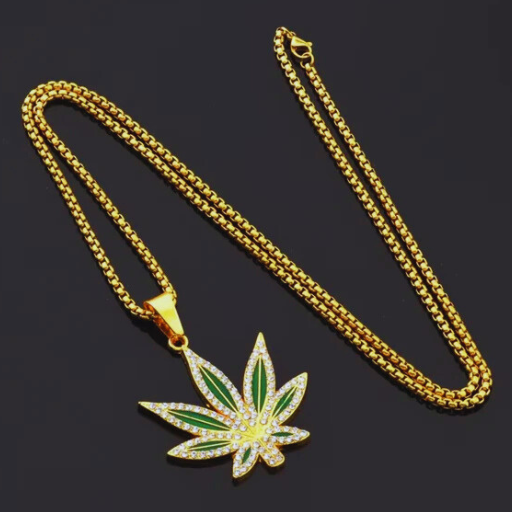 Luxeuria Luxe Gold Maple Leaf Rhinestone Pendant Necklace