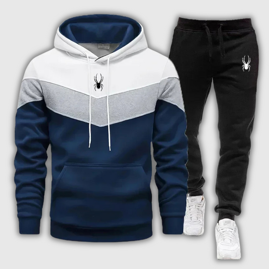 Men’s Tricolor Fleece Tracksuit — Patchwork Hoodie & Joggers Set