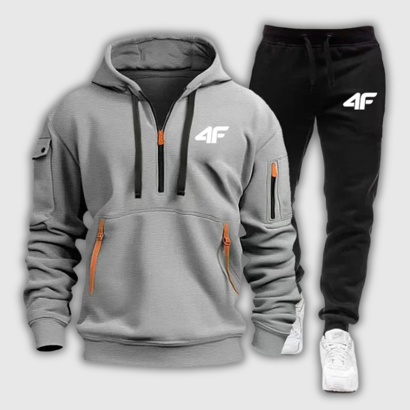 Men's Zipper Hooded Tracksuit – Multi-Pocket Jogging Tracksuit with Protective Pants