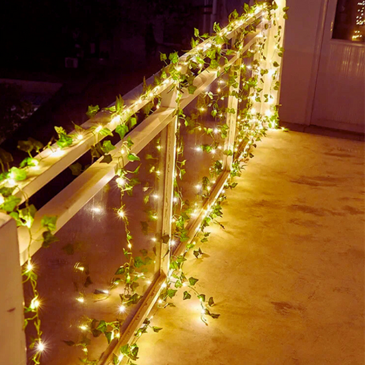 Luxeuria Luxe Green Leaf Fairy String Lights – Battery-Powered Vine Garland for Home & Holiday Decor