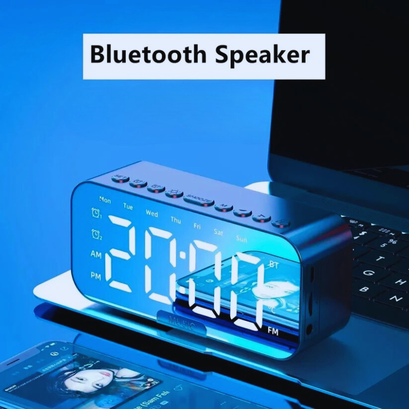 LED Digital Alarm Clock with Bluetooth Speaker, FM Radio & Mirror Display – Multi-Function Smart Clock