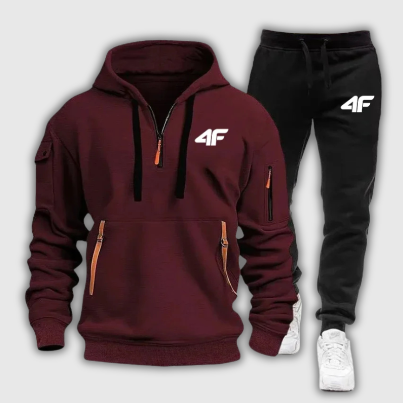 Men's Zipper Hooded Tracksuit – Multi-Pocket Jogging Tracksuit with Protective Pants