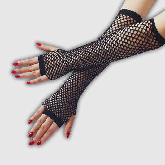 Women’s Neon Fishnet Fingerless Long Gloves – Sexy Plaid Arm Warmers