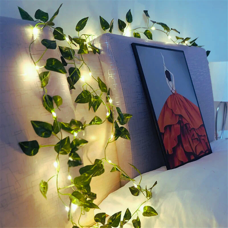 Luxeuria Luxe Green Leaf Fairy String Lights – Battery-Powered Vine Garland for Home & Holiday Decor