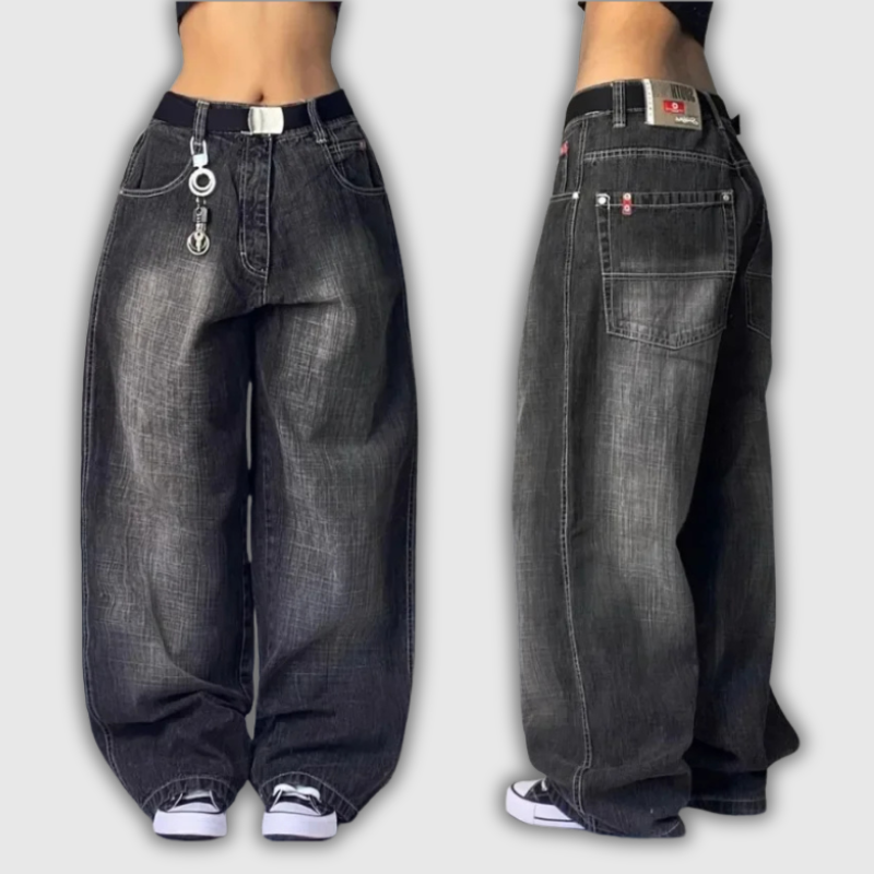 Midnight Cipher Baggy Jeans – Gothic Y2K Unisex Drop
