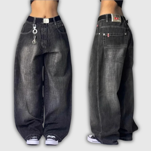 Midnight Cipher Baggy Jeans – Gothic Y2K Unisex Drop
