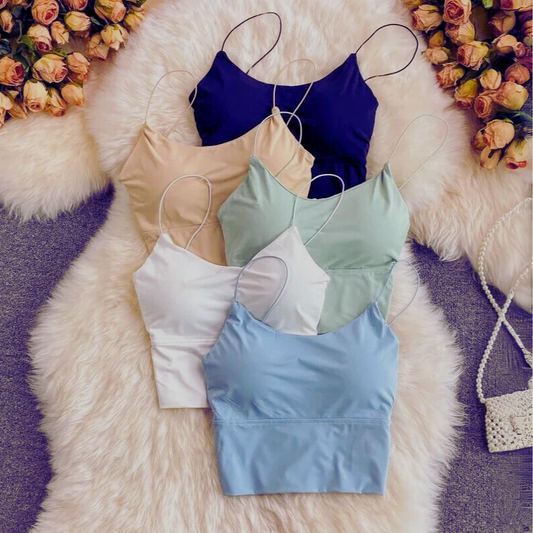 Women’s Sexy Solid Color Ice Silk Camisole – Seamless Padded Bralette Tank Top