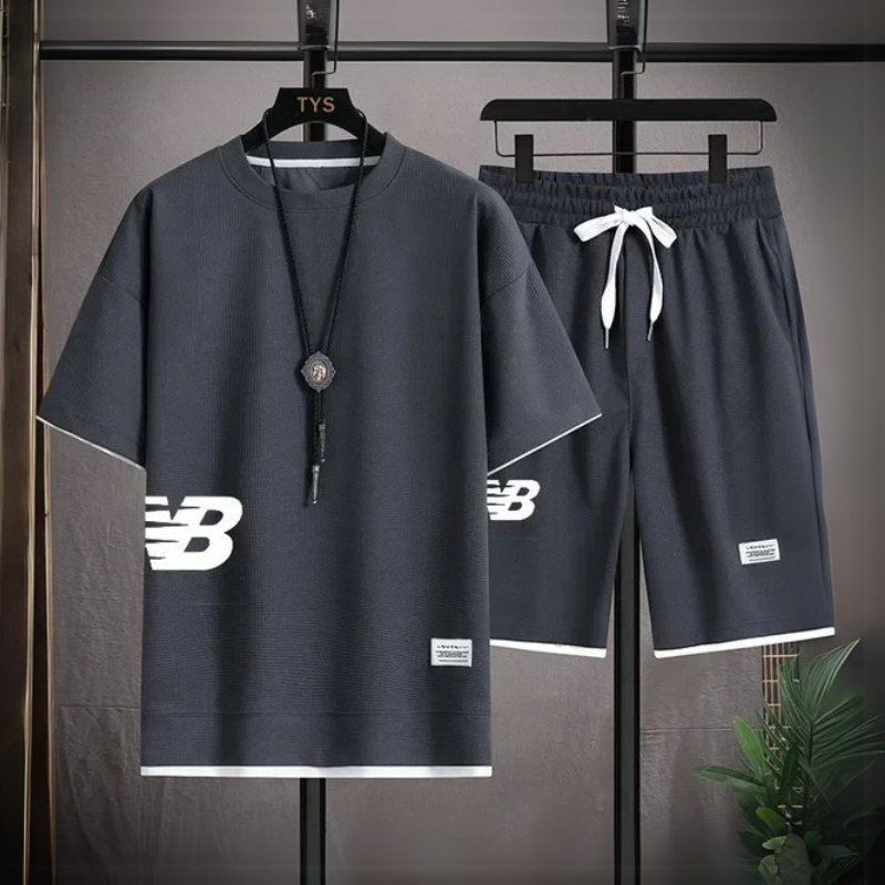 Men’s Summer Waffle T-Shirt & Shorts Set — Casual Sports Suit