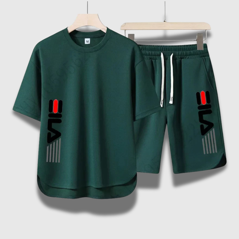 Men’s Summer Fashion Print Two-Piece Set – Casual Crewneck T-Shirt + Breathable Shorts